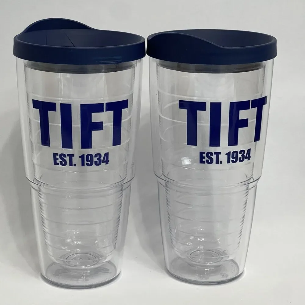 TIFT Tervis Tumblers Hot Cold Drinks with Lid Clear Blue 8 1/8